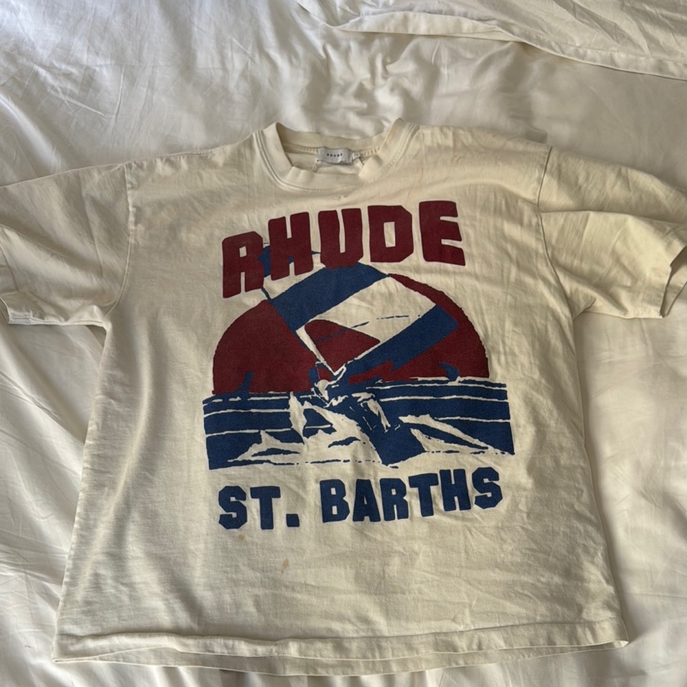 Rhude Graphic Tee in Cream and Blue